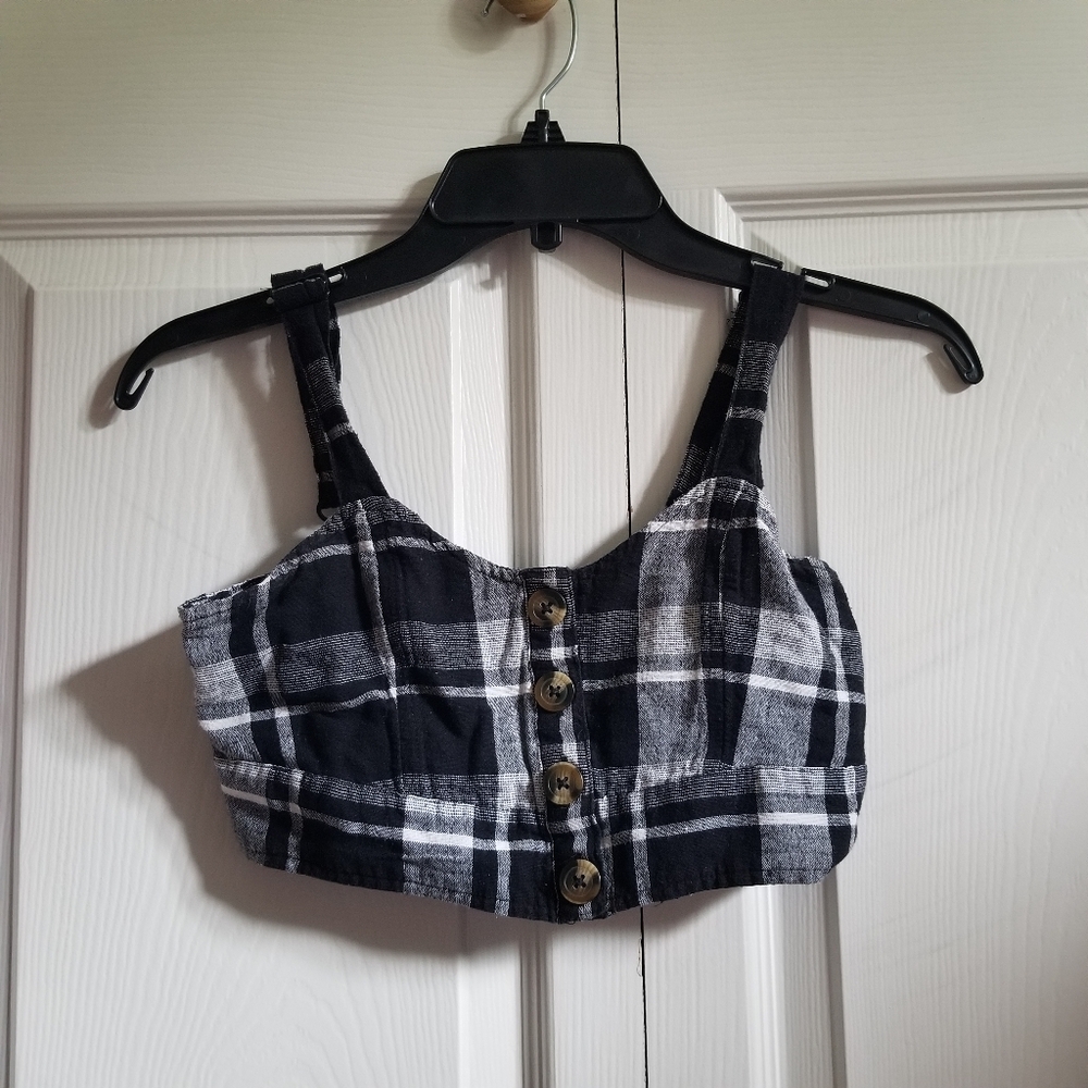 American Eagle Women's Bustier Top X-Small Black White Gray Buttons Stretch